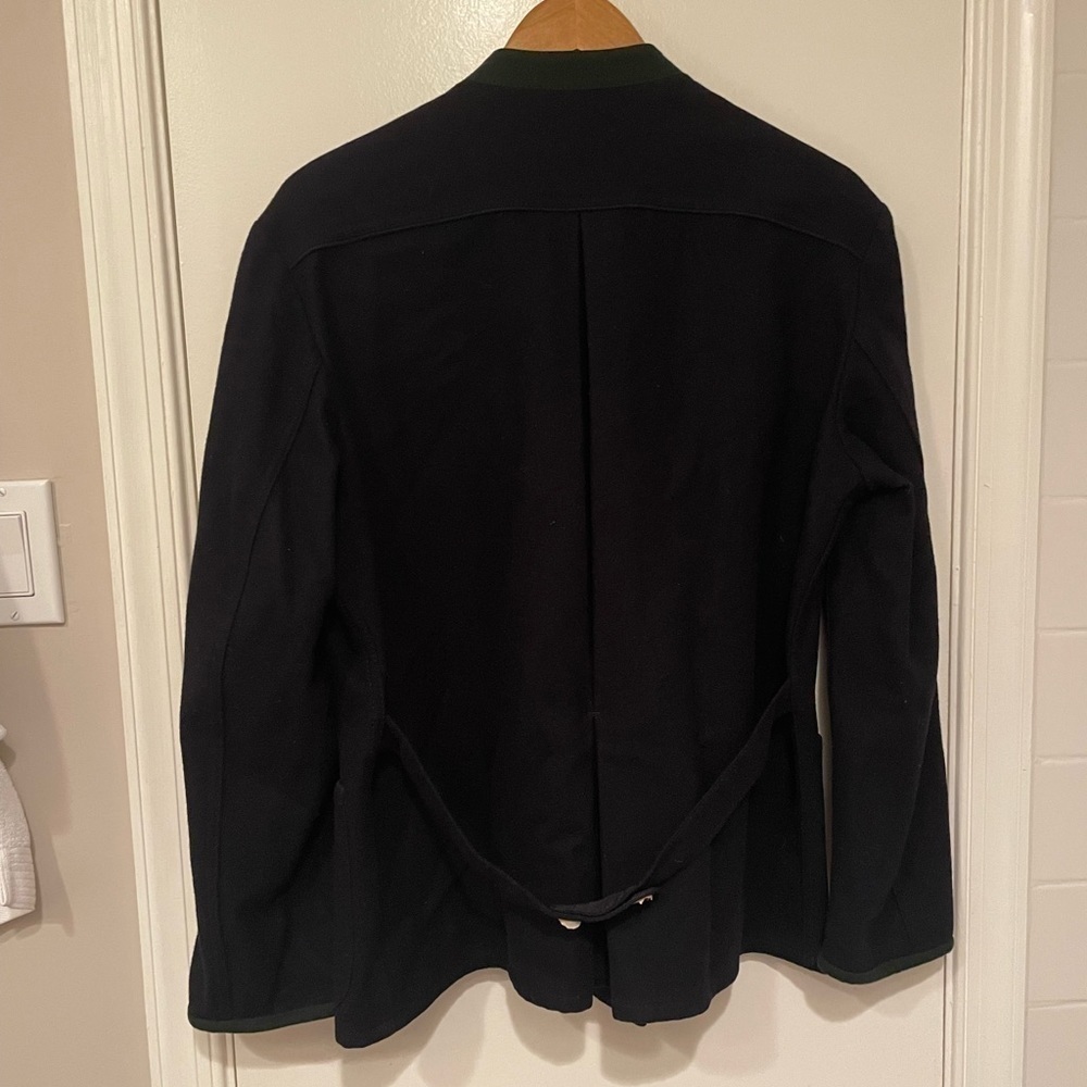 Lorenfrey Soft Wool Navy Sailor Style Green Trimmed Coat with unique wood button - Picture 3 of 11